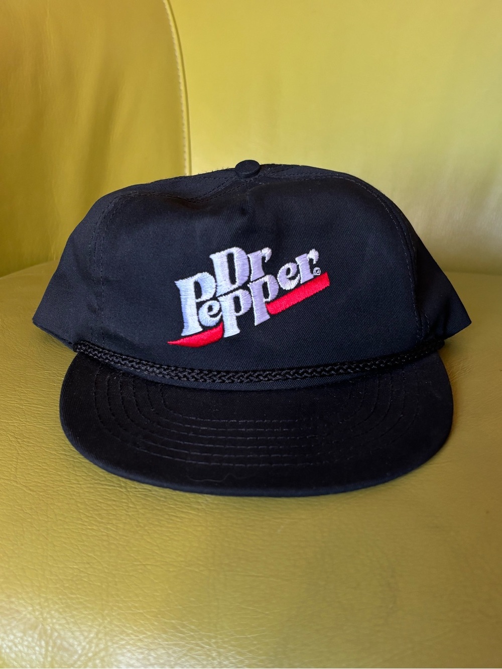 Vintage Dr Pepper Snapback Hat Black Made in USA Stylemaster Rope Cap